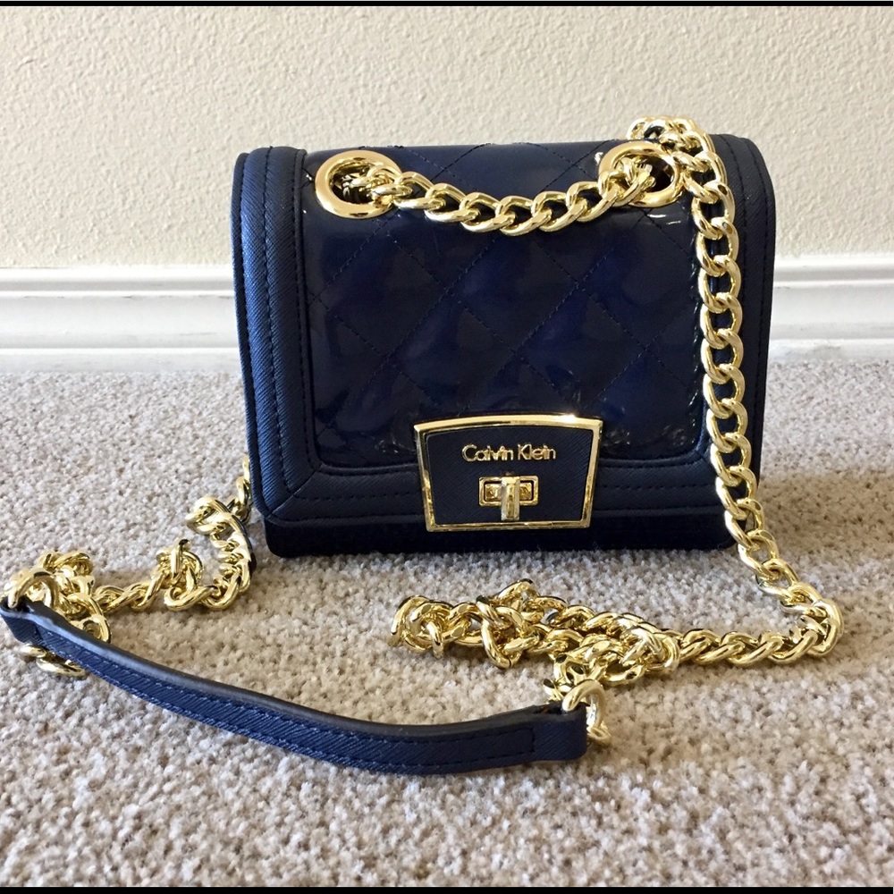 CALVIN KLEIN MINI PATENT QUILTED CROSSBODY